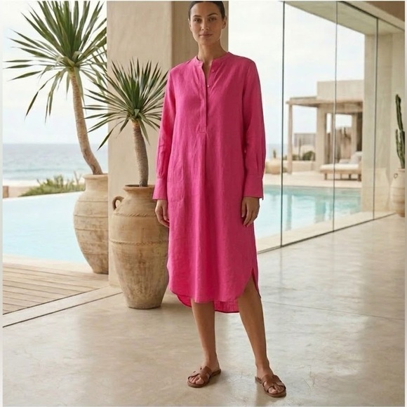 H&M Dresses & Skirts - H&M Hot Pink Lyocell Blend V-Neck Kaftan Tunic Resort Dress Size Small